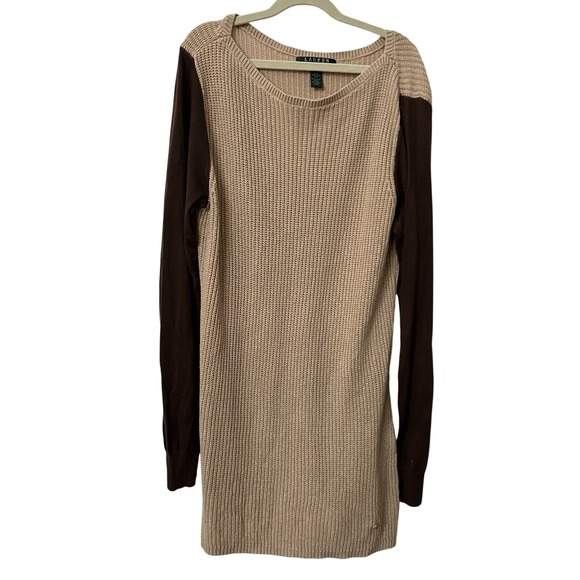 Lauren Ralph Lauren Tops - Lauren Ralph Lauren Colorblock Shaker Knit Tunic Sweater Tan Brown Large